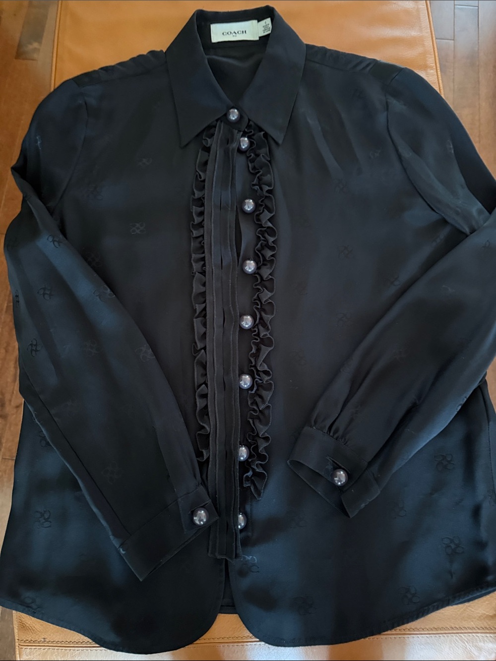 Coach Black Ruffle-Front Silk Blouse